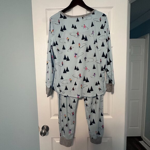 Kate Spade Holiday Christmas Skating Winter Blue Gray Jogger Pajamas Size XL - Picture 2 of 12